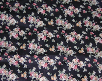 Fabric 2+ 1/3 Yard piece 100% cotton Peter Pan Fabrics Calico black with multicolored roses