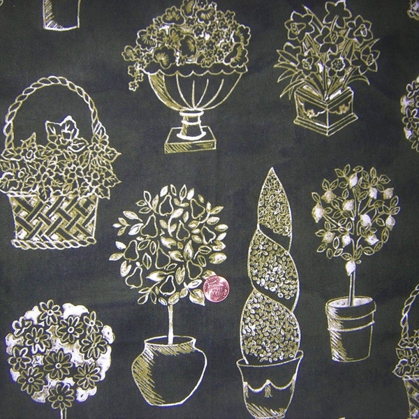 BTY -Fabric with Dark Green background and Topiary 100% cotton - Robert Kaufman- - OOP