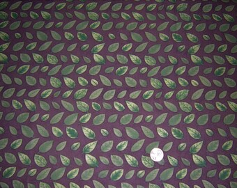 Cotton Fabric BTY- Debbie Mumm 100% cotton Fabric Dark Brown background with Green Leaves