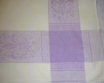 Fleur De Lis Beautiful Vintage Tablecloth - 100% Cotton purple & white 46" x 48"