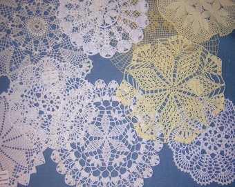 Lot of 9 WHITE & ECRU Vintage cotton Doilies- most handmade in Switzerland - great for altered clothing, quilting, crafts