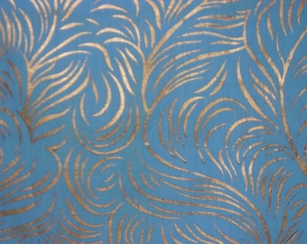 Vintage Aqua/Gold swirls Fabric - 2 2/3 Yard piece of 40's  100% cotton 36" wide