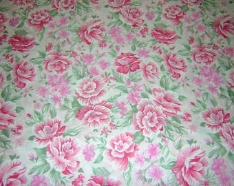 Pink Roses on White Kaufman, Inc. 100% Cotton fabric -BTY