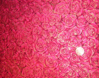 Fabric -Red Roses with Gold Edges -1 Yard piece gorgeous OOP Fabric for Spring