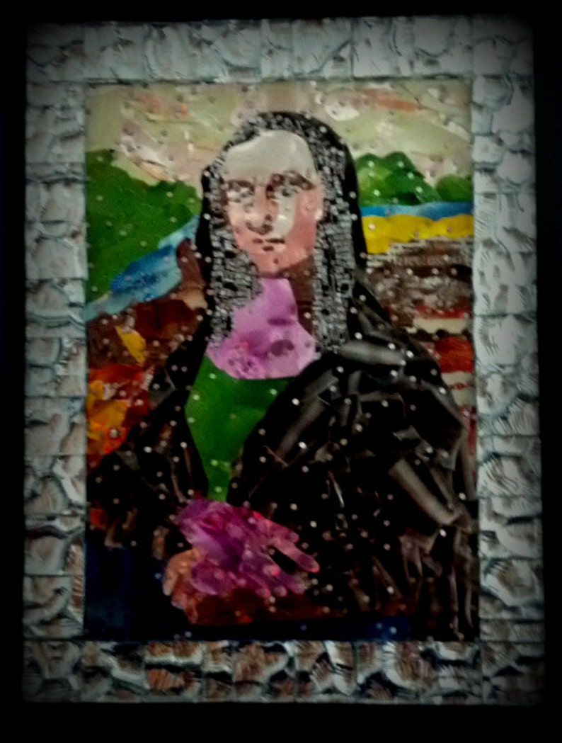 Mona Lisa made with soda pop cans, artist's rendition of Leonardo DaVinci painting, Aluminum Can Art, Recycled Art, Soda Can Art image 1