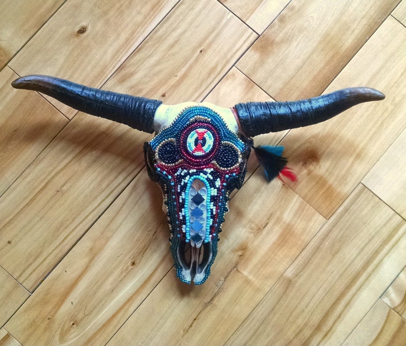 Cow Skull Resin Intricately Beaded Southwestern Decor Etsy