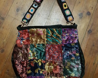 Velvet Patchwork Shoulder Crossbody Bag