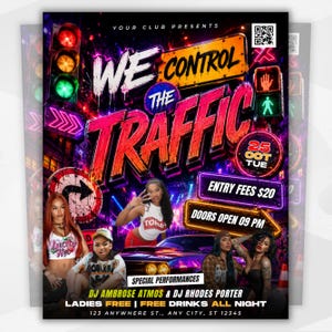 Trendy flyer-sjabloon voor verkeersfeest voor volwassen dj-nachtclubevenementen - Hot Girls Party Vibes