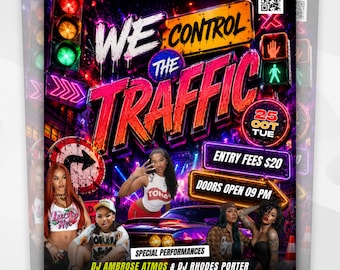 Plantilla de volante de fiesta de tráfico moderna para eventos de DJ para adultos en discotecas - Ambiente de fiesta de chicas atractivas
