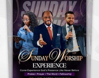Sunday Worship Church Flyer Template, Editable Canva Service Poster (Digital Download)