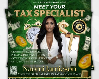 Editable Tax Specialist Flyer, Canva Template for Tax Preparation & Accounting Marketing