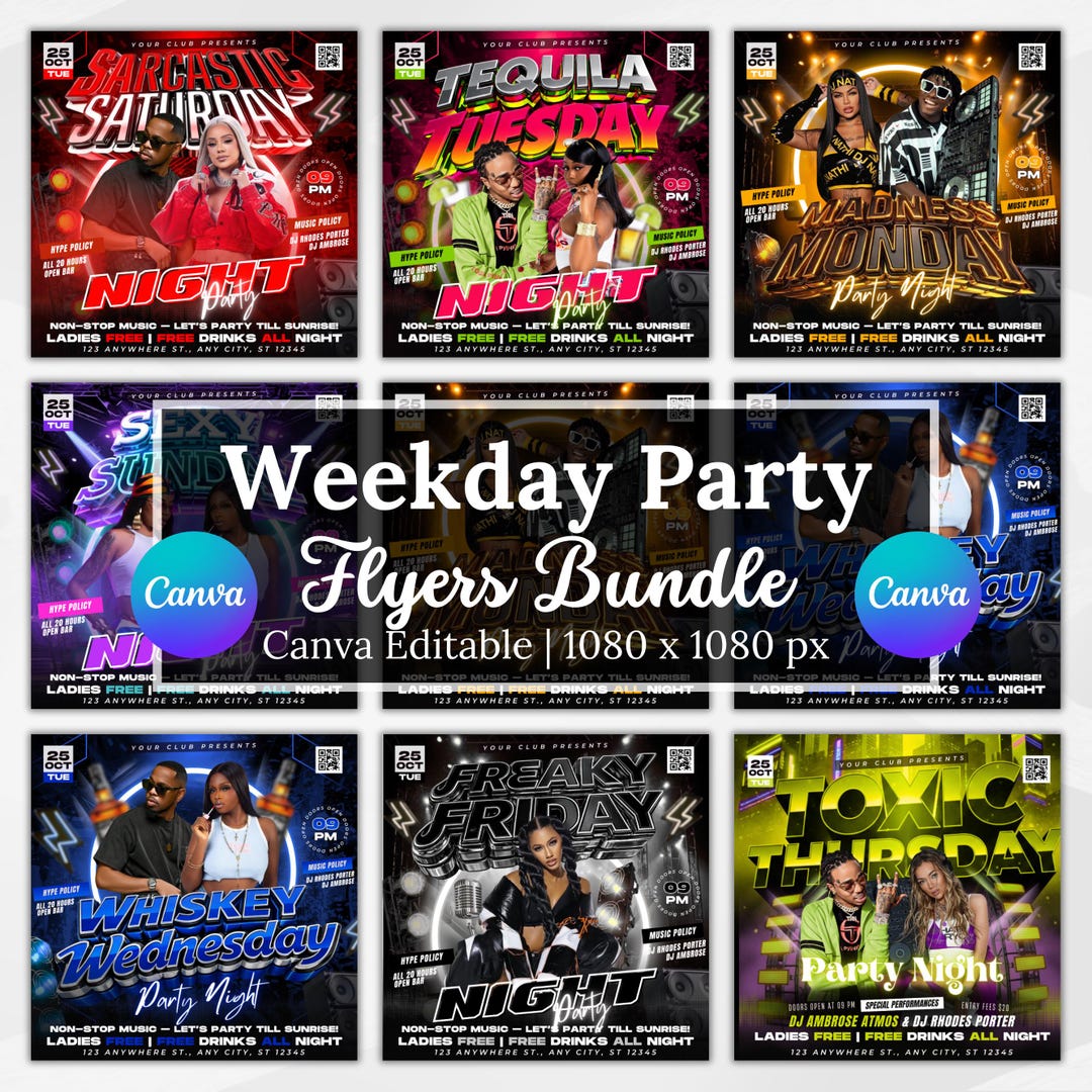 Nightclub Party Flyer Bundle | Weekday Club Event Flyers | DJ Night ...