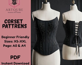 Romantic Corset Sewing Pattern, crop top bustier, Woman Top Pattern, Cottage Core Corset, 6 Sizes | PDF A4, A0