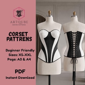 Corset Sewing Pattern, Peplum Top Pattern, Overbust Top, Trendy Romantic Corset, 6 Sizes | PDF A4, A0