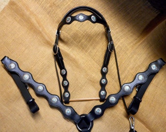 Headstall and Breast Collar Set. Southwest style conchos