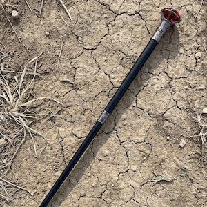 Gothic Walking Cane with Red Ruby Gemstone Handle - Steampunk Victorian Decorative Walking Stick for Cosplay, Theatre and Formal Events