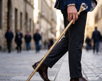 Bastón de lujo para hombre y mujer, bastón con mango en espiral retorcida dorada, empuñadura grande de cristal facetado con forma de diamante, accesorio elegante.