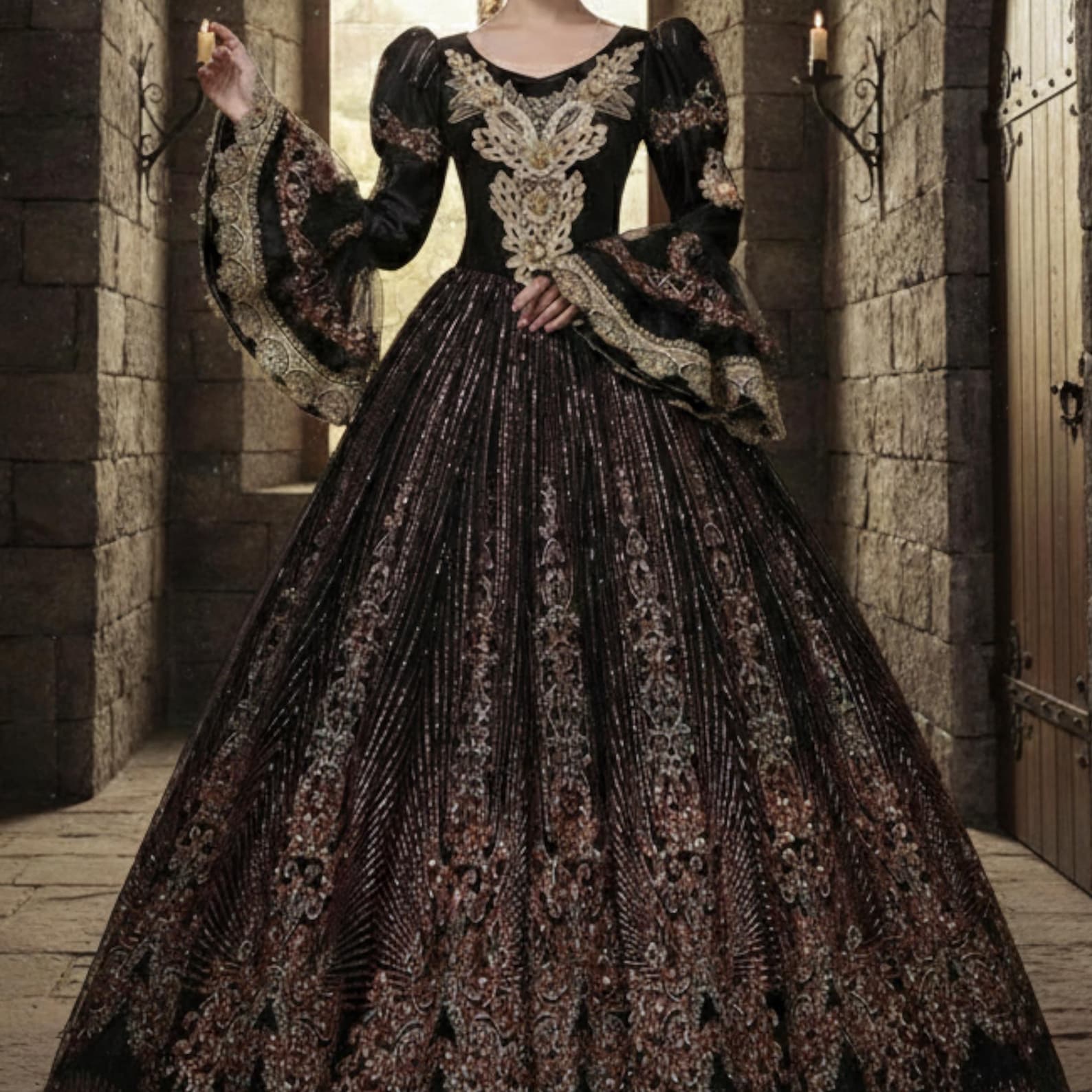 Fancy Renaissance Ball Black & Gold Renaissance Ball Gown - Medieval Empress Costume - Etsy