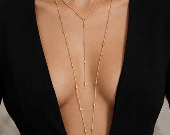 Layered Lariat Necklace – Long Y Drop Body Chain Necklace