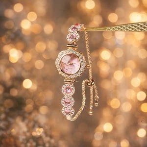 Elegant Pink Crystal Women\'s Bracelet Watch - Rose Gold Tone Swarovski Matrix Bangle Watch – Swiss Made, Crystal Bracelet  main image 4