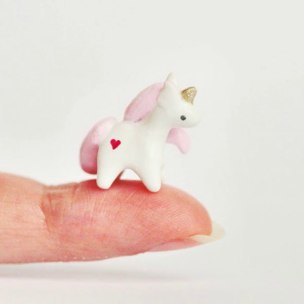 Tiny miniature clay unicorn - pink and gold
