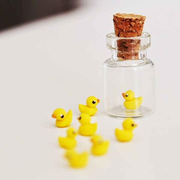 Micro rubber duck in a tiny bottle