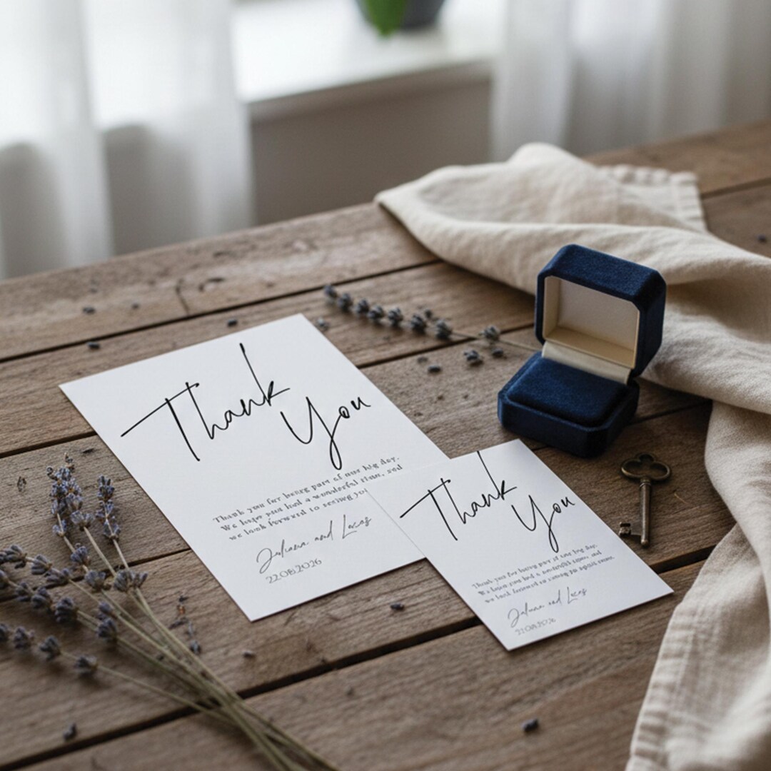 Modern Minimalist Wedding Thank You, Black White Editable Canva Card - Etsy