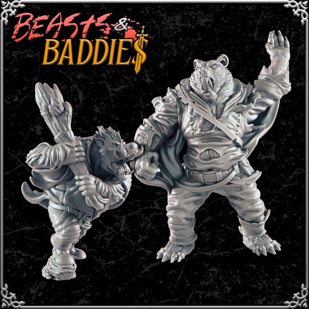 Wereboar and Werewolf Miniature Set, 28mm Fantasy RPG - Etsy