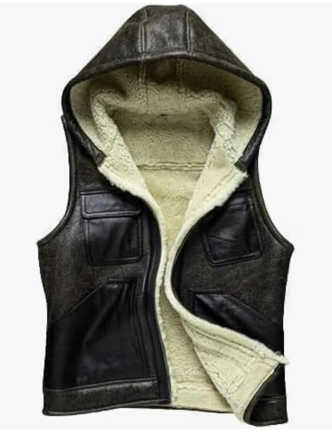 Men's Handmade Shearling Sheepskin Vest Thick and Warm Real