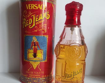 Vintage Gianni Versace Profumi. Red Jeans VERSACE Woman Bottle 75ml Eau de Toilette Spray Used  Made in Italy