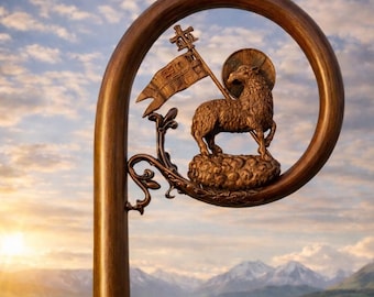 Hand Carved Wooden Bishop Crozier | 72 Inch Agnus Dei Shepherd Staff