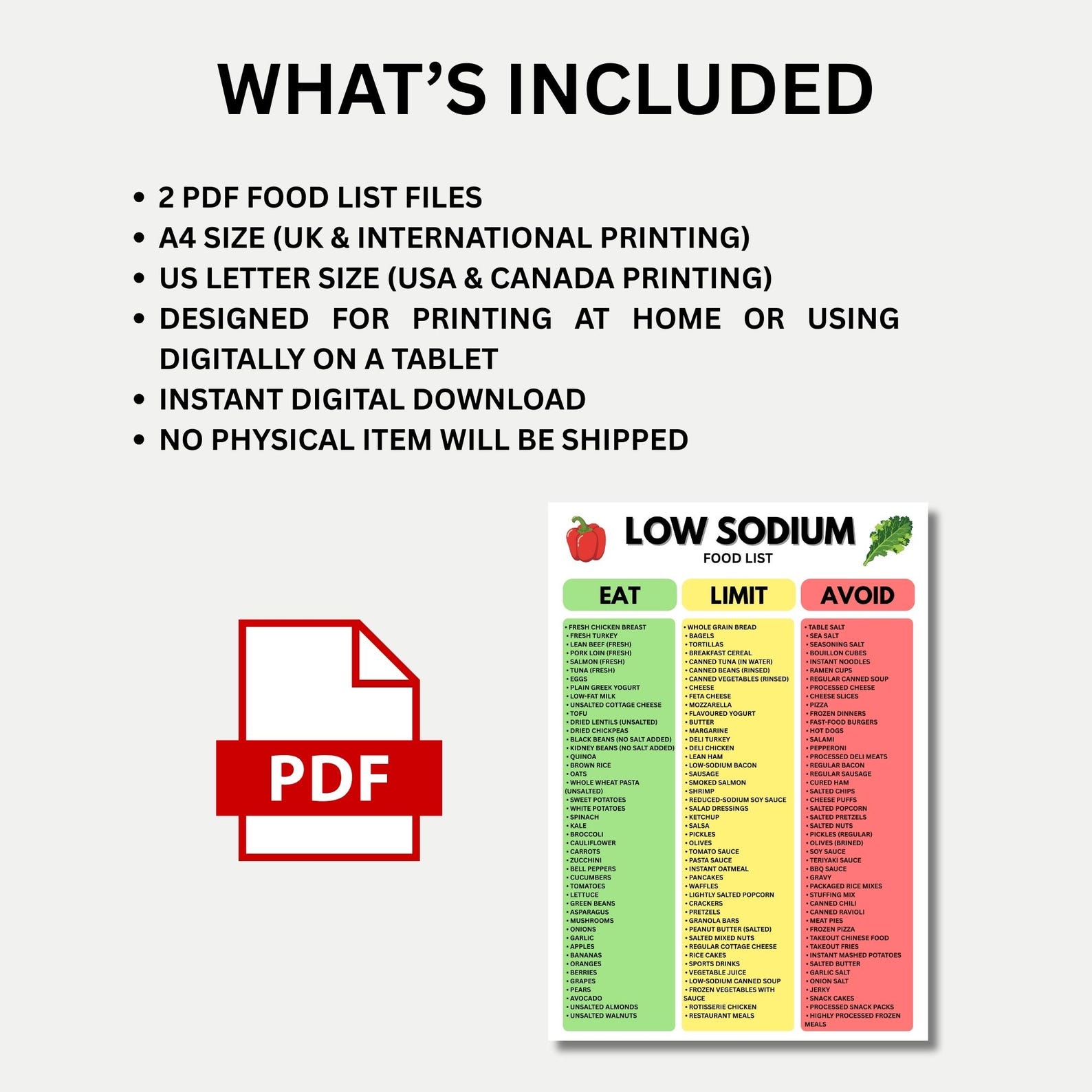 Low Sodium Food List | Low Salt Diet Guide | Digital Download - Etsy