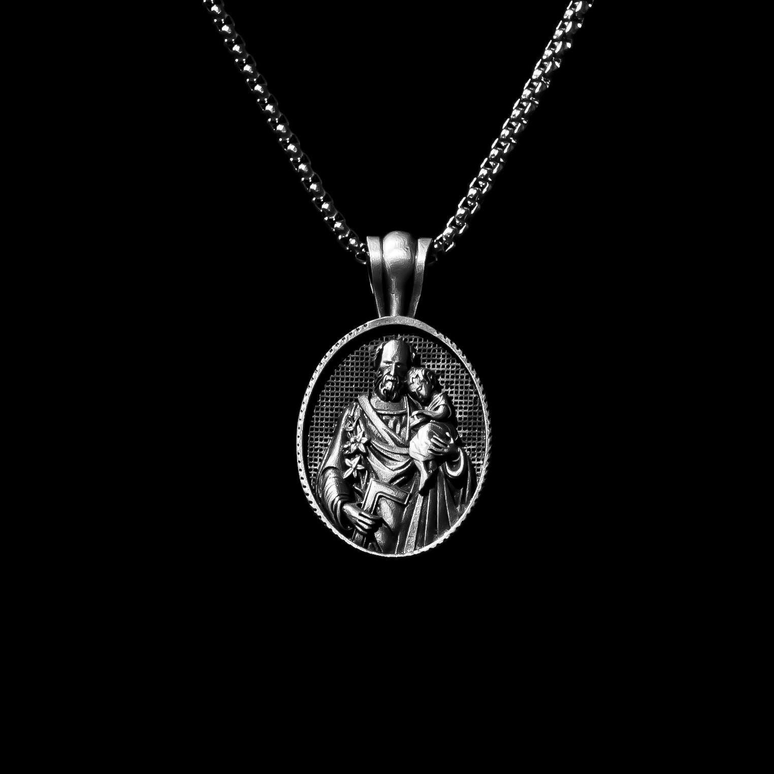 Collier Pendentif Saint Joseph - Mariage, étain Sans Toxine - Neuf Sans Emballage