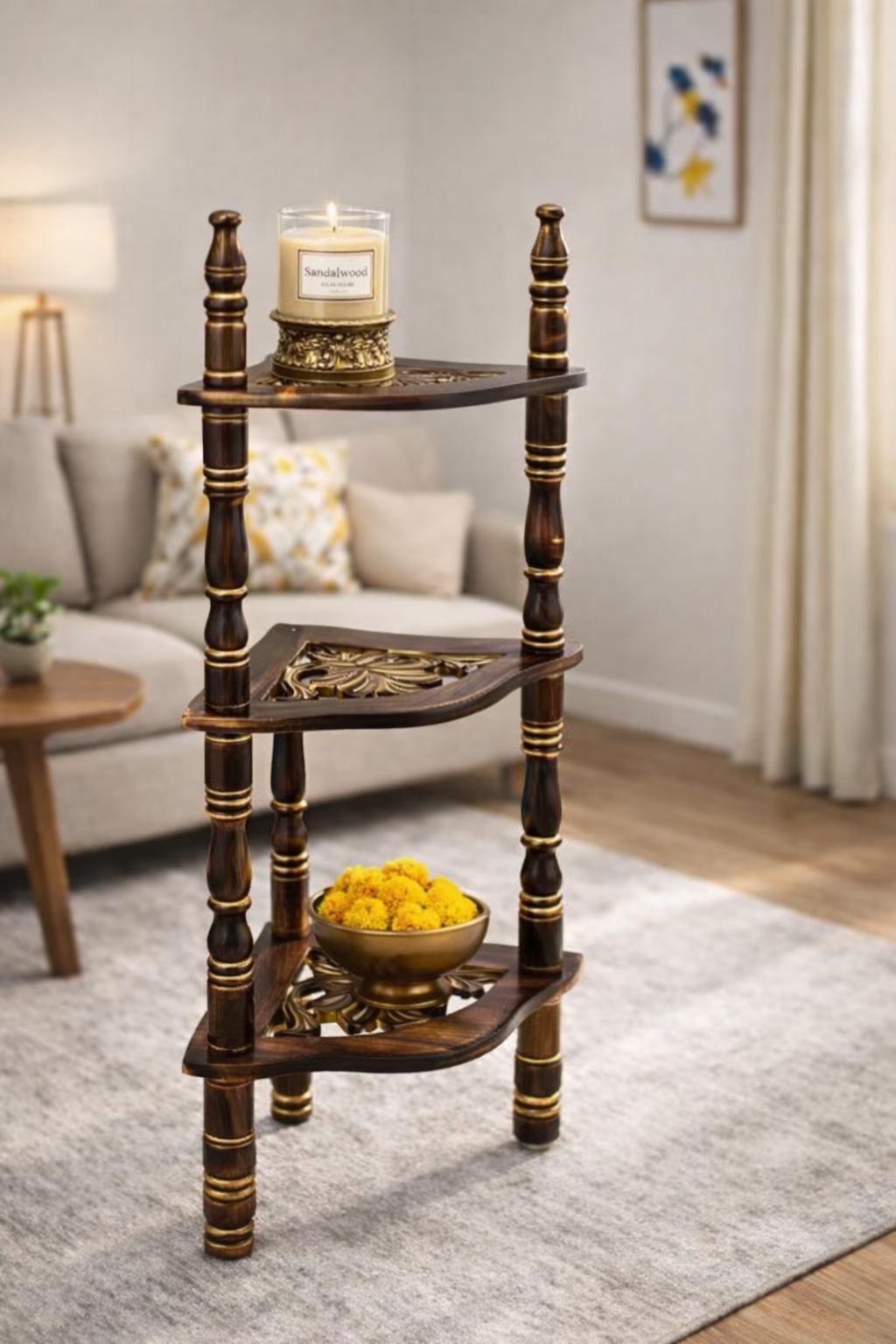 Wooden Small Display Racks Rustic Wooden 3 Tier Corner Shelf Stand, Small Display Rack for Living ...