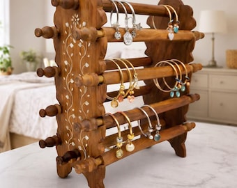 Handmade Wooden Bangle Stand, Bracelet Display Holder, Jewelry Organizer Rack, Rustic Countertop Display