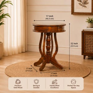 Handcrafted Solid Wood Round End Table | Rustic Farmhouse Pedestal Accent Table