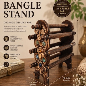 Handcrafted Rustic Wooden Bangle Stand: Jewelry Organizer Display Holder