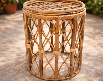 Bamboo Bedside Stand, Rattan Nightstand, Boho Accent Furniture, Handmade Natural Bedroom Decor