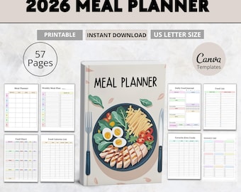 Weekly Meal Planner Printable, Grocery List & Meal-Prep PDF, Digital Download