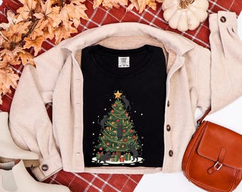 Black Cat Christmas Shirt, Funny Cat Holiday Tee, Christmas Tree Cats Shirt, Cozy Xmas Gift for Cat Lovers