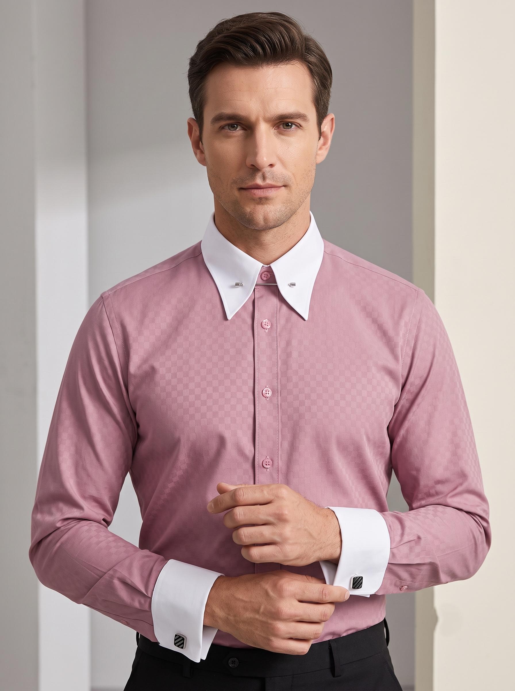 Men Dress Shirt Black and Pink