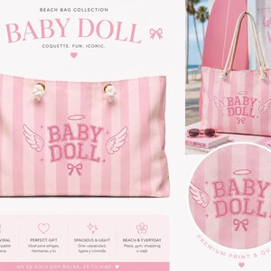Baby Doll angel wings striped Weekender Bag | pink striped travel tote image 2