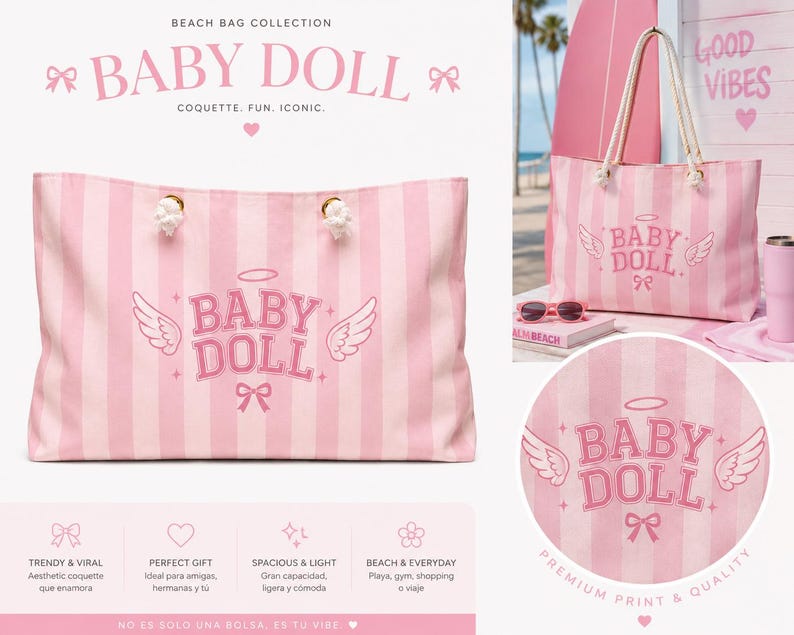 Baby Doll angel wings striped Weekender Bag | pink striped travel tote image 2