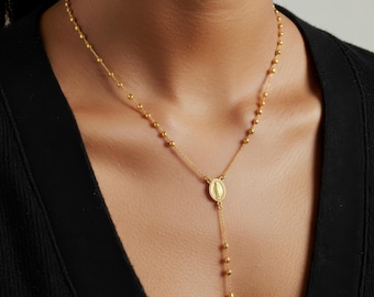 14K Solid Yellow Gold Disco Ball Rosary Necklace