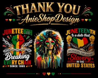 Juneteenth PNG Bundle, 1865 Freedom Day Afro Queen Art Graphic (Digital Download)