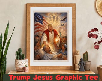 Patriotic Jesus Trump American Flag Eagle Art Print (Digital Download)