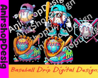 Baseball Ice Cream Drip Design | Youth Sport Lover Graphic (Digital Download)