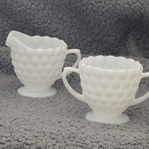 Vintage Depression Era Hobnail Milk Glass Creamer and Sugar Set