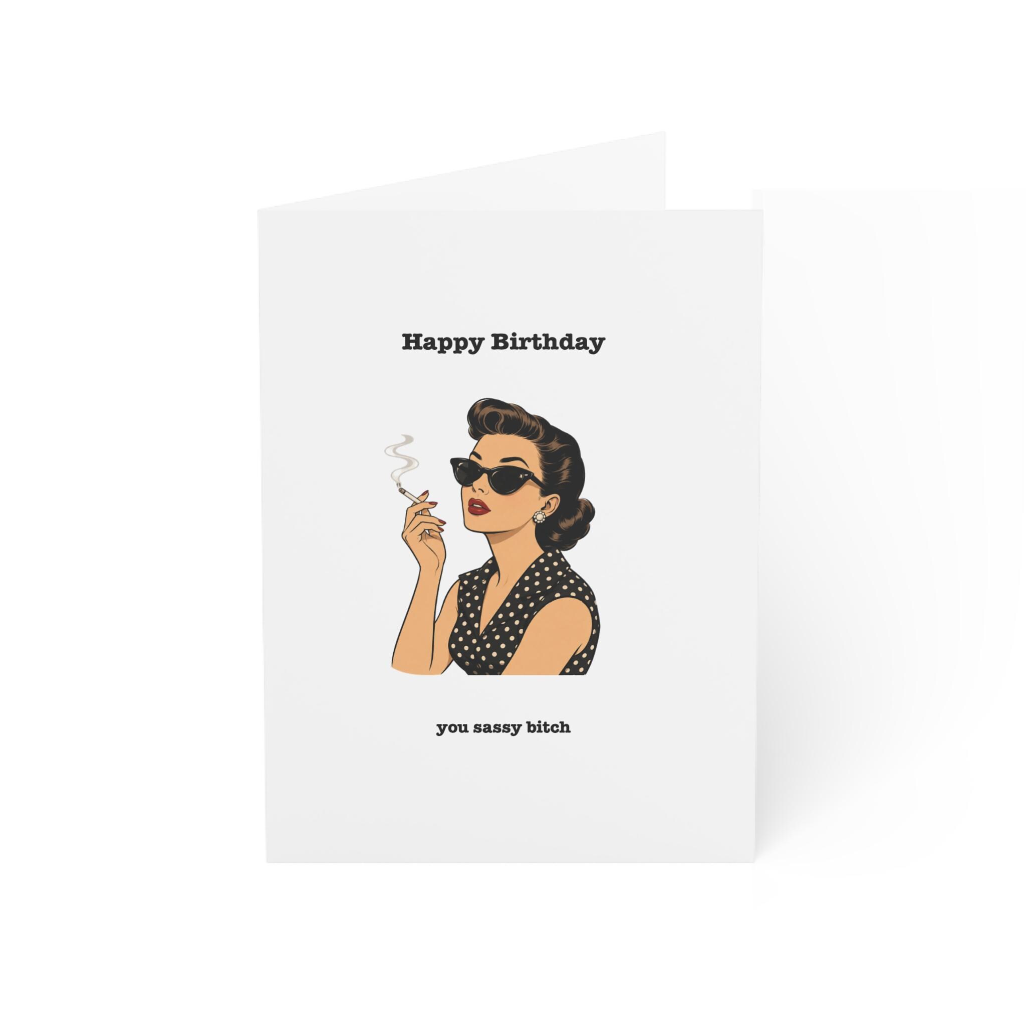 Sassy Retro Woman Birthday Greeting Card | Vintage Pinup Smoking Design ...