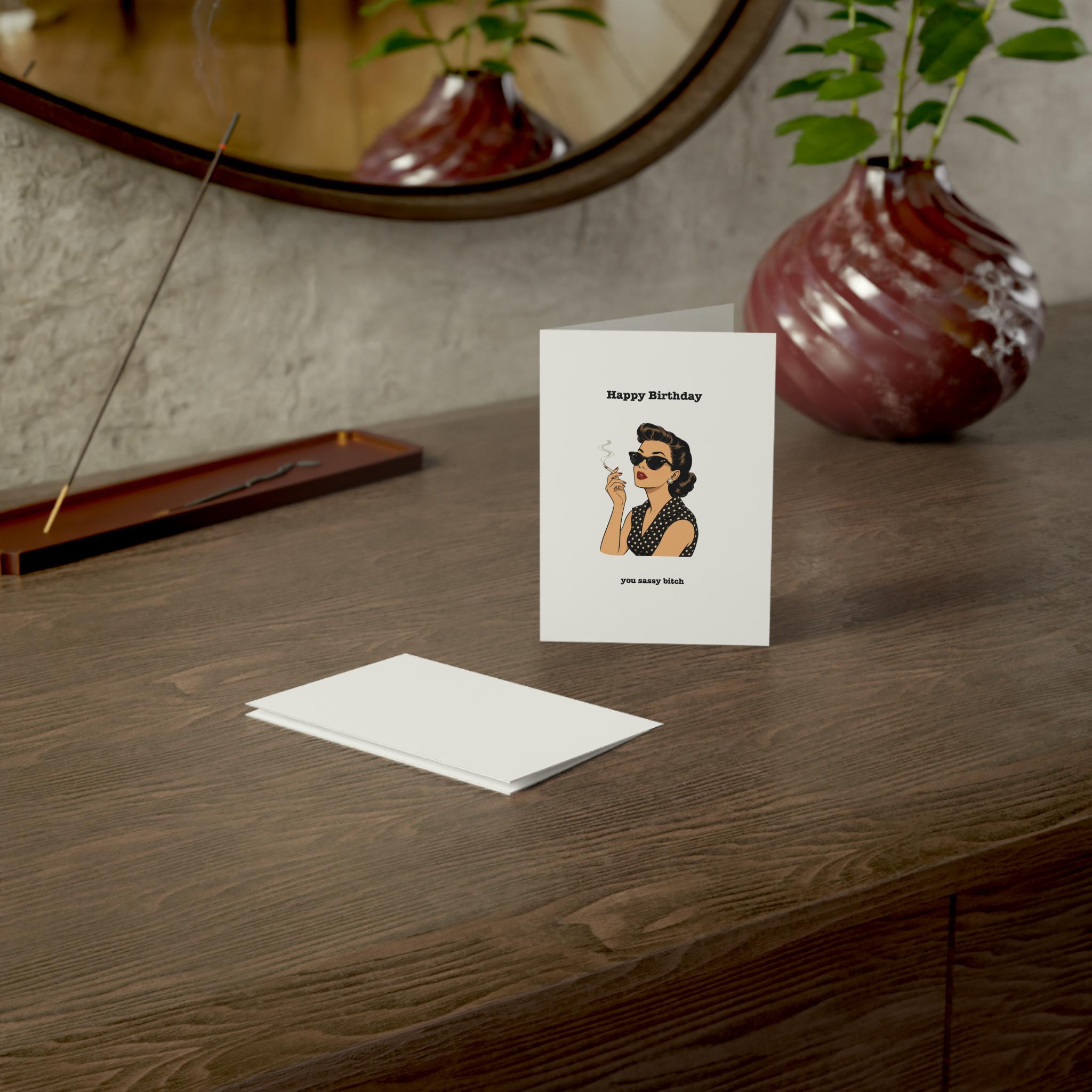 Sassy Retro Woman Birthday Greeting Card | Vintage Pinup Smoking Design ...